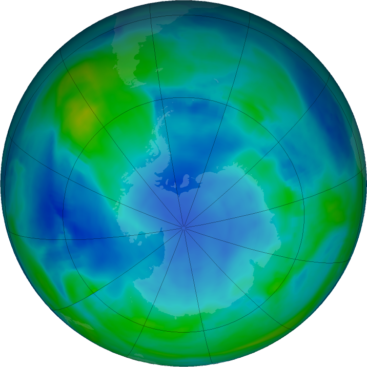 Antarctic ozone map for 22 May 2023